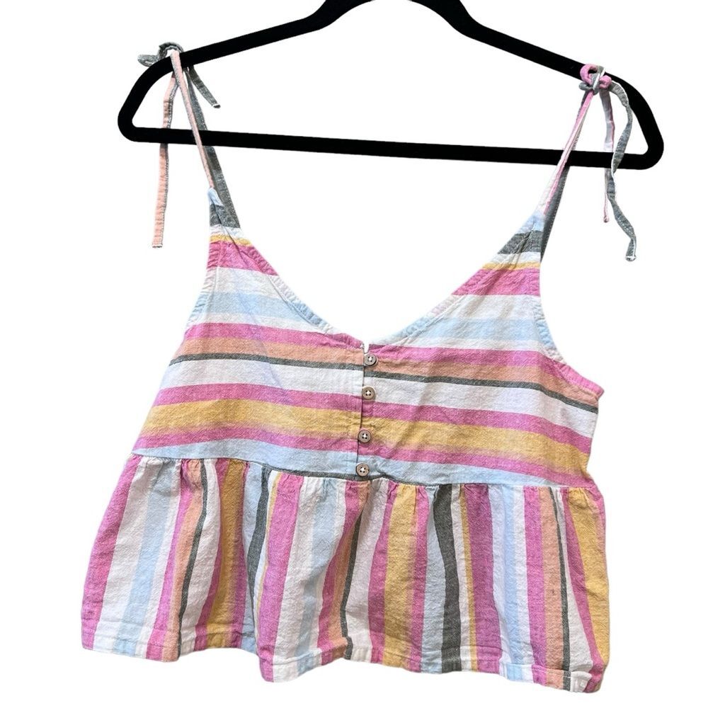 Roxy Women's Large Adjustable Straps Crop Top V Neck Babydoll‎ Striped